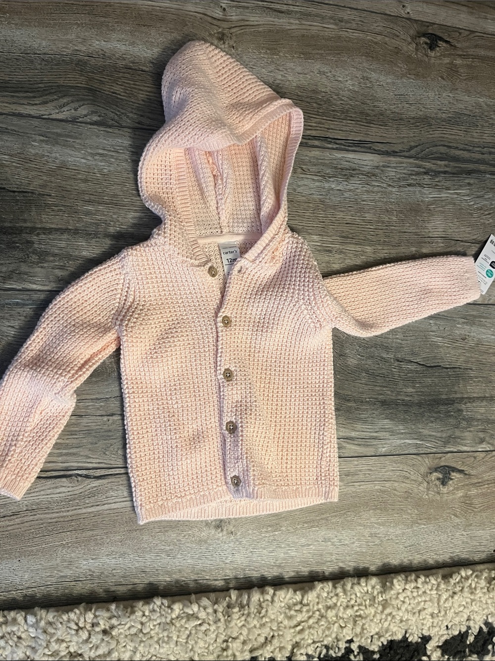 NWT carters Baby Hooded Knit Cardigan - Light Pink